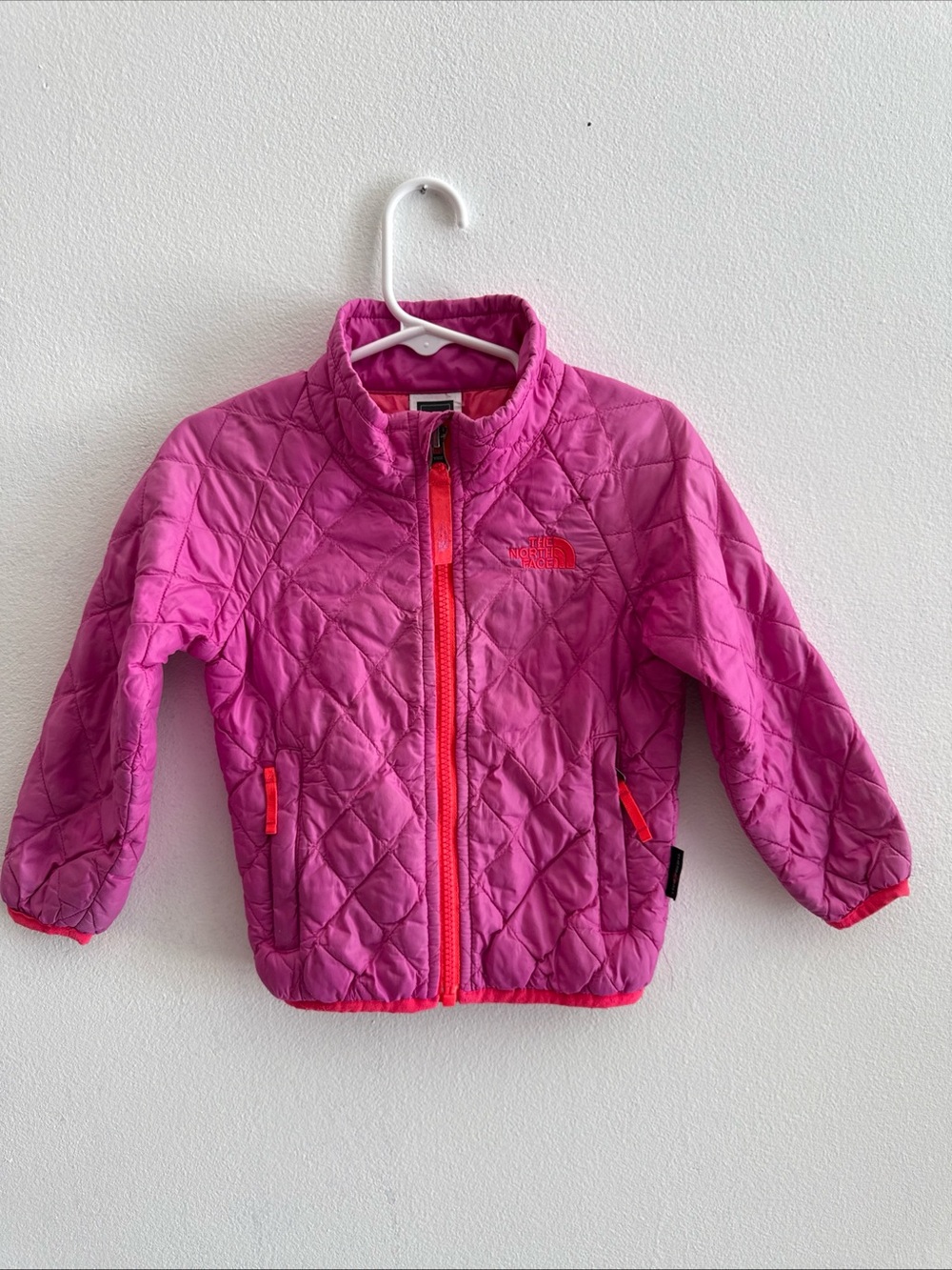 The North Face Kids Hot Pink Puffer Jacket with Orange Accents